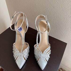 Elegant Silver ankle Strap Stilletos